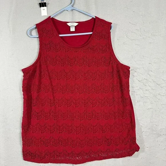 CJ Banks Womens Vest Sleeveless Lace Outer Blouse Red Pullover Plus Size 2X - Picture 1 of 14